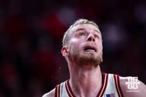 Nebraska Cornhusker forward Rienk Mast (51) readies for a rebound against the Michigan State Spartans in the second half during a college basketball game on Friday, Jan. 2, 2026, in Lincoln, Nebraska. Photo by John S. Peterson.