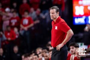 Nebraska Cornhusker head coach Fred Hoiberg watches the action on the court against the Michigan State Spartans in the first half during a college basketball game on Friday, Jan. 2, 2026, in Lincoln, Nebraska. Photo by John S. Peterson.