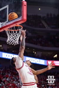 Nebraska Cornhusker guard Jamarques Lawrence (10) makes a lay up against the Michigan State Spartans in the first halk during a college basketball game on Friday, Jan. 2, 2026, in Lincoln, Nebraska. Photo by John S. Peterson.