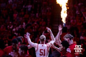 Nebraska Cornhusker forward Rienk Mast (51) walks out for introductions against the Michigan State Spartans during a college basketball game on Friday, Jan. 2, 2026, in Lincoln, Nebraska. Photo by John S. Peterson.
