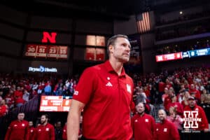 Nebraska Cornhusker head coach Fred Hoiberg walks out to take on the Michigan State Spartans during a college basketball game on Friday, Jan. 2, 2026, in Lincoln, Nebraska. Photo by John S. Peterson.