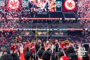 Utah Utes celebrates the win over the Nebraska Cornhuskers during the Las Vegas Bowl game on Wednesday, Dec. 31, 2025, in Las Vegas, NV. Photo by John S. Peterson.