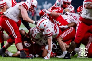Nebraska Cornhusker running back Mekhi Nelson (35) breaks through the line against the Utah Utes in the second half a during the Las Vegas Bowl game on Wednesday, Dec. 31, 2025, in Las Vegas, NV. Photo by John S. Peterson.
