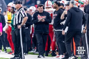 Nebraska Cornhuskers offensive line coach Geep Wade is taking notes against the Utah Utes during the Las Vegas Bowl game on Wednesday, Dec. 31, 2025, in Las Vegas, NV. Photo by John S. Peterson.