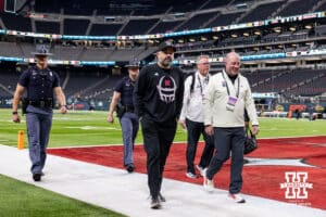 Nebraska Cornhusker head coach Matt Rhule and athletic director Troy Dannen head to the locker room during the Las Vegas Bowl game against the Utah Utes on Wednesday, Dec. 31, 2025, in Las Vegas, NV. Photo by John S. Peterson.