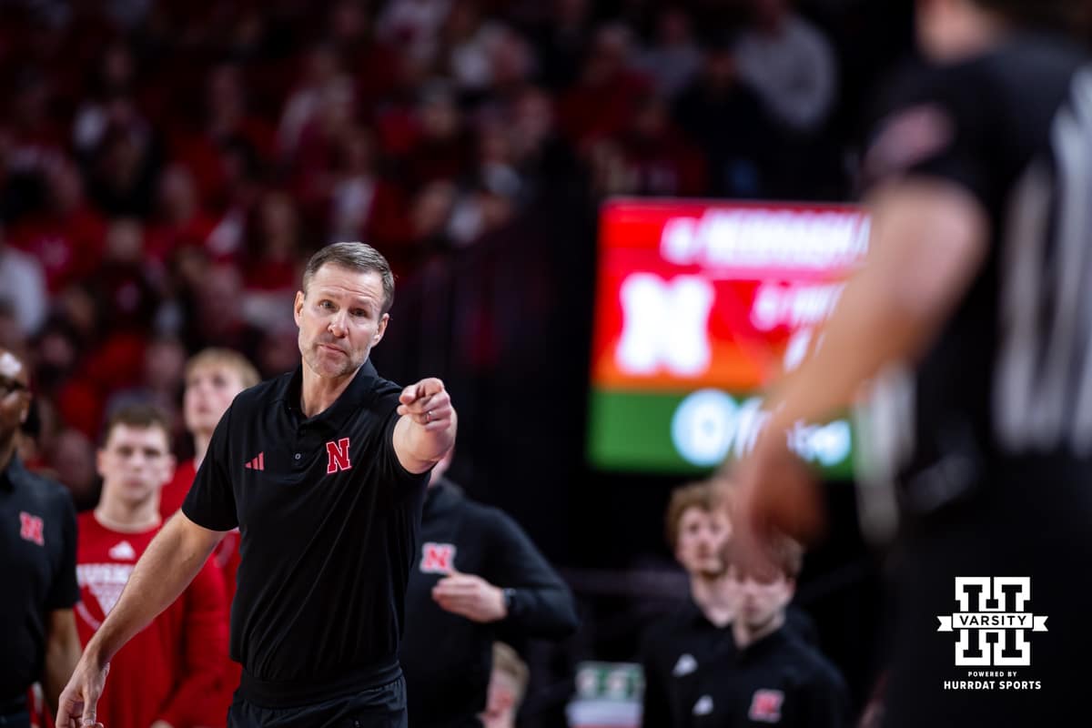 Nebraska Basketball vs. Maryland Feb 25, 2026 | Hail Varsity Nebraska Cornhusker head coach Fred Hoiberg reacts to the referee in the second half against the Maryland Terrapins during a college basketball game on Wednesday, Feb. 25, 2026, in Lincoln, Nebraska.