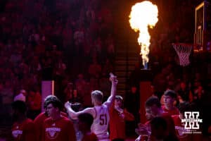 Nebraska Cornhusker forward Rienk Mast (51) is introduced to the fans against the Maryland Terrapins during a college basketball game on Wednesday, Feb. 25, 2026, in Lincoln, Nebraska.