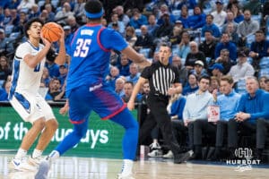 Creighton Bluejay Jasen Green (0) shoots a three pointer during a college basketball game against DePaul on Feb 25, 2026, in Omaha, Nebraska. Photo by Brandon Tiedemann