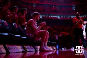 Nebraska Cornhusker forward Rienk Mast (51) waits to be introduced before taking on the Penn State Nittany Lions during a college basketball game on Saturday, Feb. 21, 2026, in Lincoln, NE. Photo by John S. Peterson.