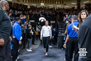 Nebraska Cornhusker head coach Fred Hoiberg walks out to the court to take on the Iowa Hawkeyes during a college basketball game on Tuesday, Feb. 17, 2026, in Iowa City, Iowa. Photo by John S. Peterson.