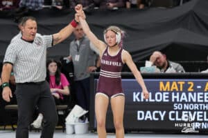 Nofolks Dacy Cleveland during Nebraksa Girls Wrestling on Feb 17, 2026, in Omaha, Nebraska. Photo by Brandon Tiedemann
