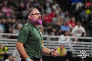 Schuyler coach Mark Wemhoff during Nebraska Girls Wrestling Quarterfinals on Feb 17, 2026, in Omaha, Nebraska. Photo by Brandon Tiedemann