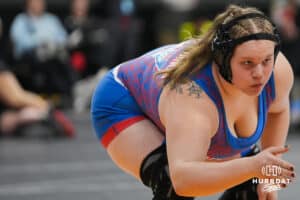 Palmyras Evelyn Bryan-Aldrich waits to wrestle Adams Centrals Quinlyn Statz during Nebraska Girls Wrestling Quarterfinals on Feb 17, 2026, in Omaha, Nebraska. Photo by Brandon Tiedemann