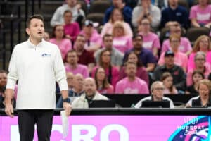 Omaha Supernova head coach Luka Slabe stands during a major league volleyball match against the Orlando Valkyries on Feb 15, 2026, in Omaha, Nebraska. Photo by Brandon Tiedemann