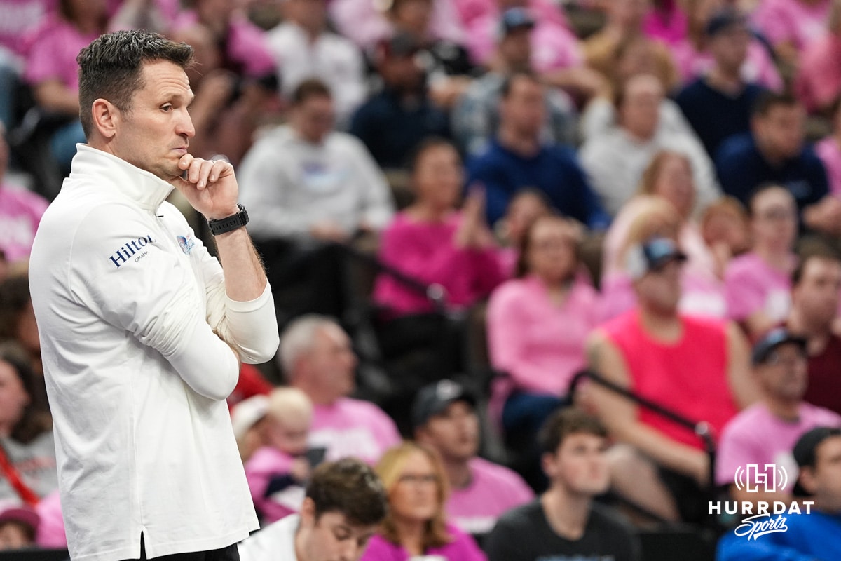 Omaha Supernova head coach Luka Slabe stares during a major league volleyball match against the Orlando Valkyries on Feb 15, 2026, in Omaha, Nebraska. Photo by Brandon Tiedemann