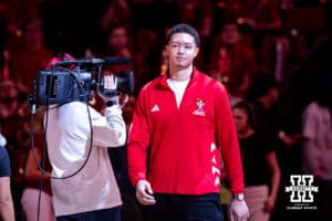 Nebraska Cornhuskers Isaiah Roby returns for the alumni game against the Northwestern Wildcats during a college basketball game on Saturday, Feb. 14, 2026, in Lincoln, Nebraska. Photo by John S. Peterson.