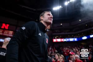 Nebraska Cornhusker head coach Fred Hoiberg walks out to the court to take on the Northwestern Wildcats during a college basketball game on Saturday, Feb. 14, 2026, in Lincoln, Nebraska. Photo by John S. Peterson.