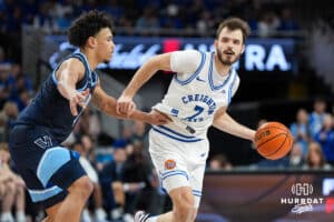 Creighton Bluejay Fedor Žugić (7) looks to pass during a college basketball game against Villanova on Feb 14, 2026, in Omaha, Nebraska. Photo by Brandon Tiedemann