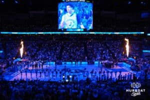 The Creighton Bluejays get introduced during a college basketball game against Villanova on Feb 14, 2026, in Omaha, Nebraska. Photo by Brandon Tiedemann