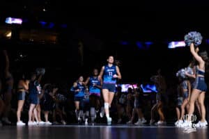 Omaha Supernova Sarah Parsons (11) leads the Novas out to take on the Dallas Pulse during a professional volleyball match on Thursday, Feb. 12, 2026, in Omaha, Nebraska. Photo by John S. Peterson.