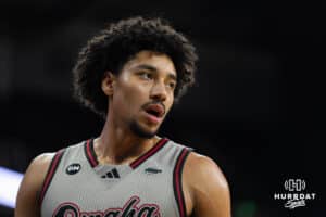 Omaha Maverick Lance Waddles (7) looks at the bench during a college basketball game against St. Thomas on Feb 12, 2026, in Omaha, Nebraska. Photo by Brandon Tiedemann