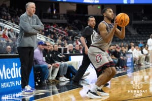 Omaha Maverick Grant Stubblefield (3) shoots a three pointer during a college basketball game against St. Thomas on Feb 12, 2026, in Omaha, Nebraska. Photo by Brandon Tiedemann