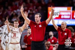 Nebraska Cornhusker head coach Fred Hoiberg gives a signal against the Purdue Boilermakers in the second hla during a college basketball game on Tuesday, Feb. 10, 2026, in Lincoln, Nebraska. Photo by John S. Peterson.