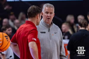 Nebraska Cornhusker head coach Fred Hoiberg talks to Purdue Boilermaker head coach Matt Painter before a college basketball game on Tuesday, Feb. 10, 2026, in Lincoln, Nebraska. Photo by John S. Peterson.