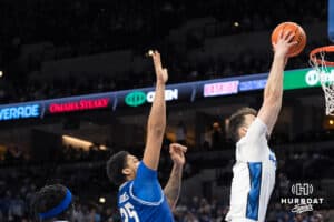 Creighton Bluejay Fedor Žugić (7) dunks during a college basketball game against Seton Hall on Feb 7, 2026, in Omaha, Nebraska. Photo by Brandon Tiedemann