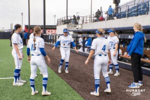 Creighton Bluejays play a game before a college softball game against Nebraska on March 31, 2026, in Omaha, Nebraska. Photo by Brandon Tiedemann