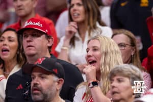 Nebraska Cornhuskers head volleyball coach Dani Busboom Kelly cheering on the Huskers against the Iowa Hawkeyes during the Sweet Sixteen of the NCAA Men’s Basketball Championship on Thursday, March 26, 2026, in Houston. Photo by John S. Peterson.