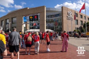 Nebraska Cornhuskers and Iowa Hawkeyes make their way into to the Toyota Center for the Sweet Sixteen of the NCAA Men’s Basketball Championship on Thursday, March 26, 2026, in Houston. Photo by John S. Peterson.