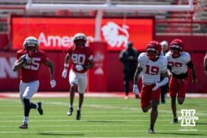 Nebraska Cornhusker running back Jamal Rule (25) rushes during the spring game on March 28, 2026, in Lincoln, Nebraska. Photo by Brandon Tiedemann