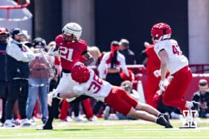 Nebraska Cornhusker running back Kwinten Ives (21) runs with the ball during the Spring Game on Saturday, March 28, 2026, in Lincoln. Photo by John S. Peterson.