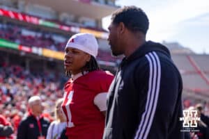 Nebraska Cornhusker wide receiver Kwazi Gilmer (11) walks to the locker room at halftime during the Spring Game on Saturday, March 28, 2026, in Lincoln. Photo by John S. Peterson.