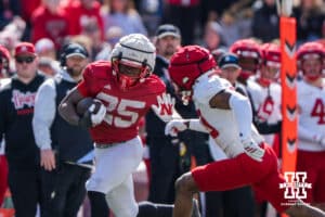 Nebraska Cornhusker running back Jamal Rule (25) runs the ball during the spring game on March 28, 2026, in Lincoln, Nebraska. Photo by Brandon Tiedemann