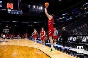 Nebraska Cornhusker forward Berke Büyüktuncel (9) shoots the ball during media day at the NCAA Men’s Basketball Championship on Wednesday, March 25, 2026, in Houston. Photo by John S. Peterson.