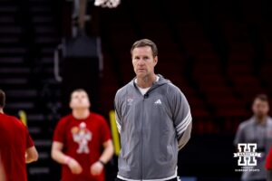 Nebraska Cornhusker head coach Fred Hoiberg watches practice during media day at the NCAA Men’s Basketball Championship on Wednesday, March 25, 2026, in Houston. Photo by John S. Peterson.