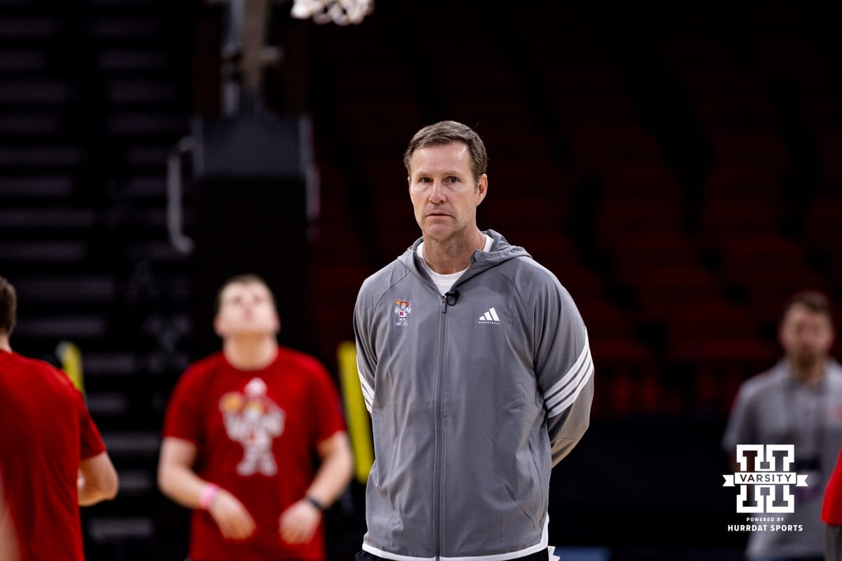 Nebraska Cornhusker head coach Fred Hoiberg watches practice during media day at the NCAA Men’s Basketball Championship on Wednesday, March 25, 2026, in Houston. Photo by John S. Peterson.