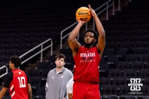 Nebraska Cornhusker forward Jared Garcia (15) shoots the ball during media day at the NCAA Men’s Basketball Championship on Wednesday, March 25, 2026, in Houston. Photo by John S. Peterson.