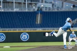 Creighton Bluejay Jimmy Burke (31) follows through his pitch during a college baseball game against Omaha on March 24, 2026, in Omaha, Nebraska. Photo by Brandon Tiedemann
