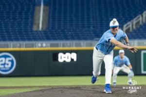 Creighton Bluejay Jimmy Burke (31) throws during a college baseball game against Omaha on March 24, 2026, in Omaha, Nebraska. Photo by Brandon Tiedemann