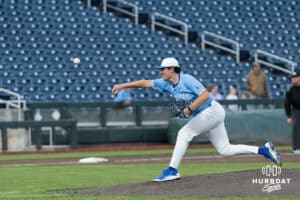Creighton Bluejay Jimmy Burke (31) pitches during a college baseball game against Omaha on March 24, 2026, in Omaha, Nebraska. Photo by Brandon Tiedemann