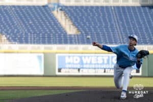 Creighton Bluejay Jakob Ruhl (34) pitches during a college baseball game against Omaha on March 24, 2026, in Omaha, Nebraska. Photo by Brandon Tiedemann