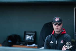 Omaha Maverick head coach Evan Porter looks onto the field during a college baseball game against Creighton on March 24, 2026, in Omaha, Nebraska. Photo by Brandon Tiedemann