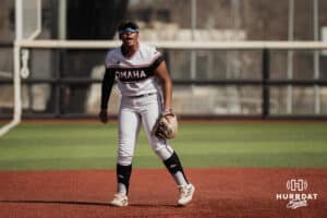 Omaha Maverick Bailey Sample against the North Dakota State Bison during a softball game at Connie Clausen Field on Friday, March 20, 2026, in Omaha, Nebraska. Photo by Collin Stilen.