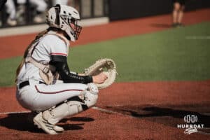 Omaha Maverick catcher Rylinn Groff against the North Dakota State Bison during a softball game at Connie Clausen Field on Friday, March 20, 2026, in Omaha, Nebraska. Photo by Collin Stilen.
