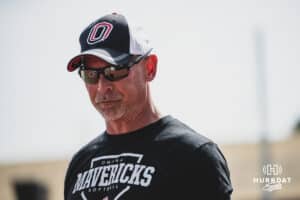 Omaha Maverick head coach Mike Heard watches the game action against the North Dakota State Bison during a softball game at Connie Clausen Field on Friday, March 20, 2026, in Omaha, Nebraska. Photo by Collin Stilen.