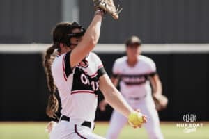 Omaha Maverick Maddia Groff pitches against the North Dakota State Bison during a softball game at Connie Clausen Field on Friday, March 20, 2026, in Omaha, Nebraska. Photo by Collin Stilen.