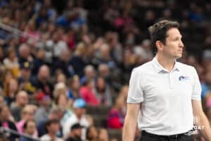 Omaha Supernova head coach Luka Slabe stands on the sideline during a major league volleyball match against Grand Rapids on March 20, 2026, in Omaha, Nebraska. Photo by Brandon Tiedemann